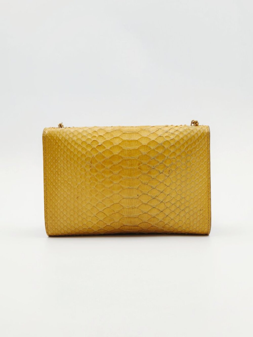 Salvatore Ferragamo Yellow Python Embossed Leather Chain Shoulder Bag Clutch - Picture 4 of 11